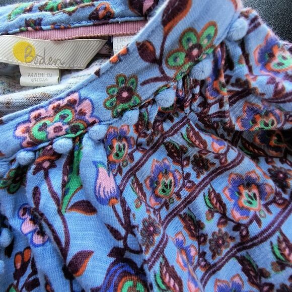 Boden Top Size 6 Blue Paisley Floral Mixed Prints Button-Up Bobble Trim Cotton - Picture 13 of 16